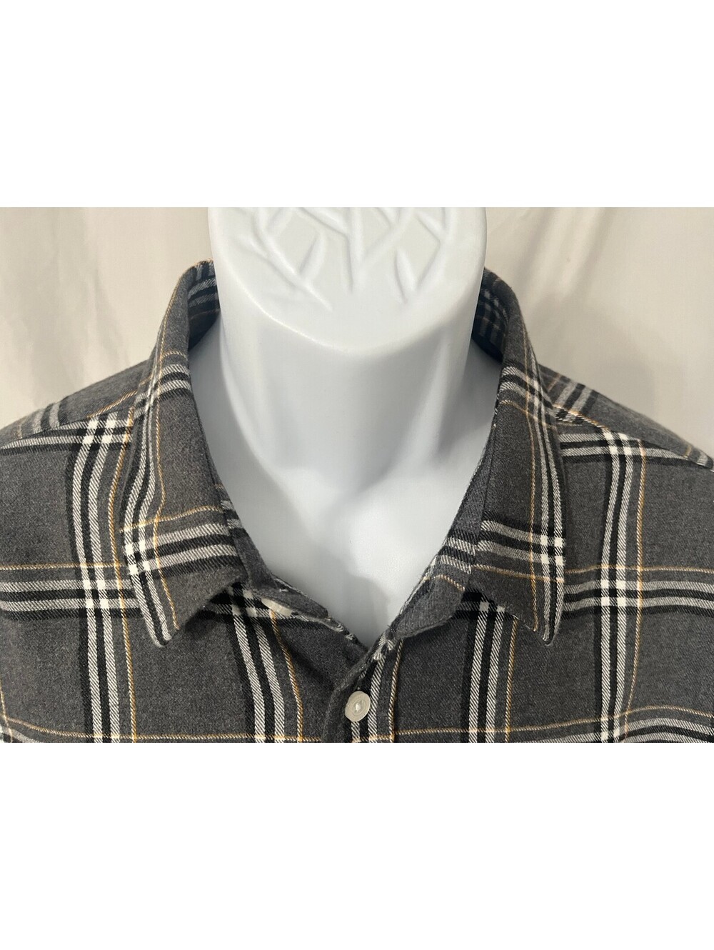 Ash & Erie Men's Gray Orange Black Plaid Long Sleeve Shirt Standard Fit XL